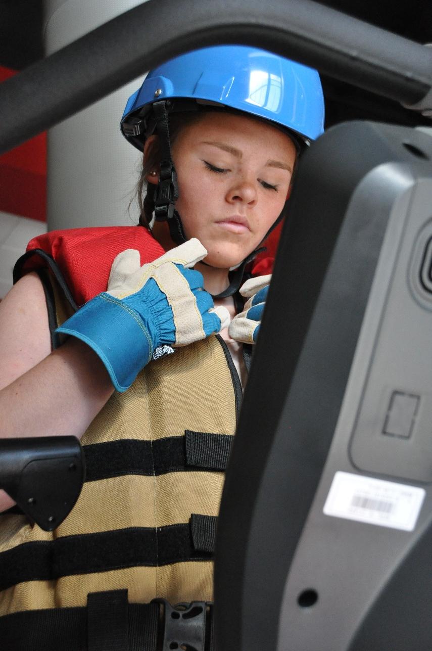 A student participating in the stair climb event of the CPAT