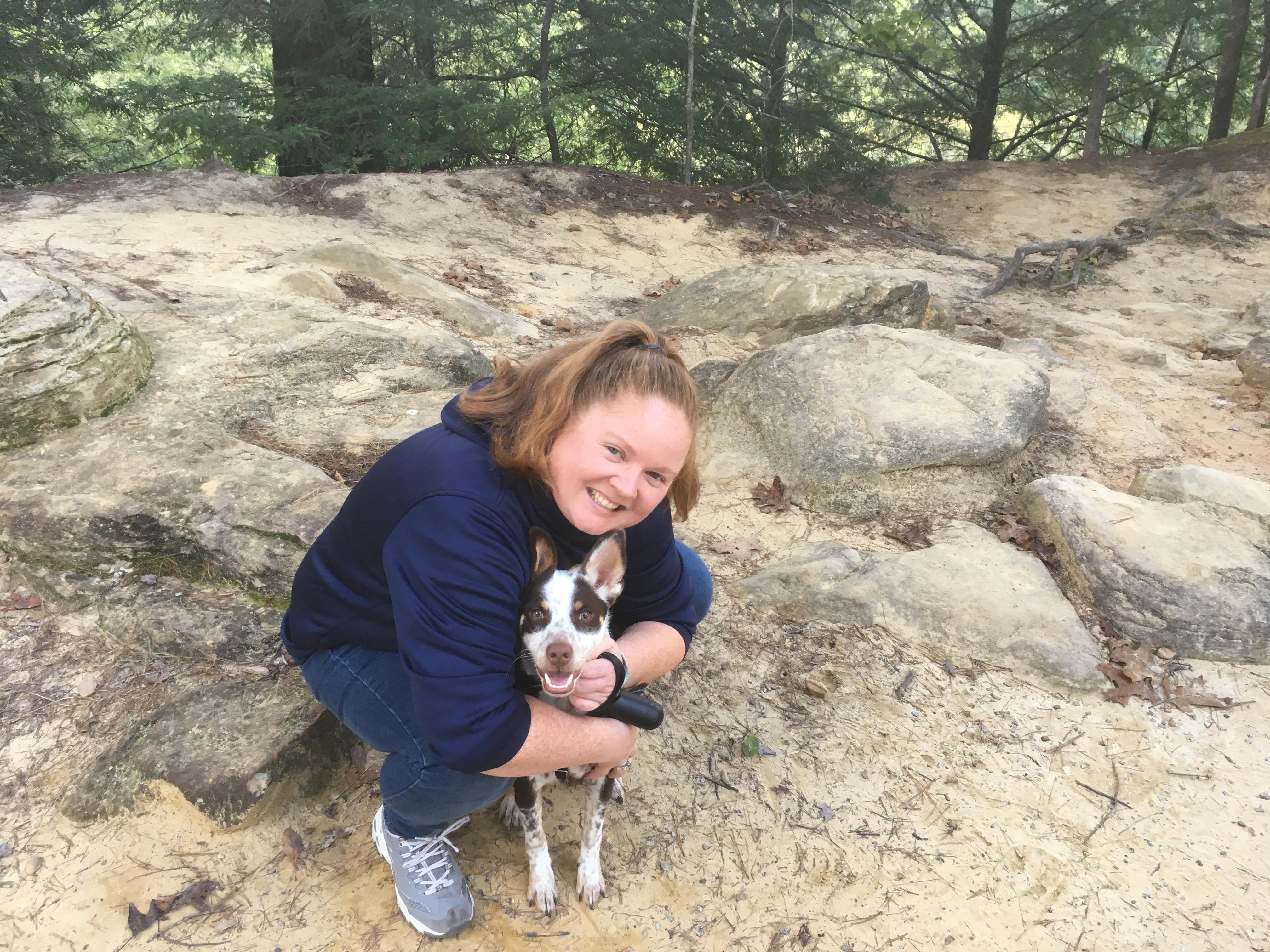 Shannon Finerty holding her dog